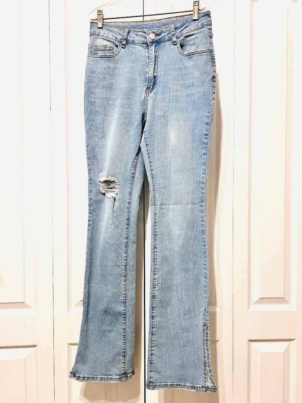 SHEIN Women's Stretch 27x32 Distressed Jeans-7" Slits at Bottom-Comfy-School